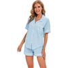 LUBOT Pigiama da Donna in 100% Cotone, Maniche Estate Corto, con Bottoni, pygama in Due Pezzi per Donna, Abbigliamento da Notte da S a XXL, Azzurro Chiaro, XXL