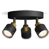 Philips Niall Spot, 3 faretti, base rotonda, 35W, attacco GU10, lampadina non inclusa, Grado di Protezione IP20, Nero