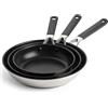 KitchenAid Classic Stainless Steel Set di Padelle in Acciaio Inox Antiaderenti in Ceramica senza PFAS, da 20 cm, 24 cm e 28 cm, Clad, Induzione, Manico Stay-Cool, Forno Sicuro fino a 160°C, Argento