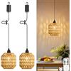 Lightsjoy 2 Pezzi Lampadario a Sospensione a Batteria, Lampadario in Rattan da Esterno con Telecomando e Lampadina Dimmerabile, Lampada a Sospensione IP65 per Terrazza Giardino