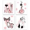 CREATCABIN 4 pz Moda Tela Wall Art Print Poster Set Rosa Tacchi Alti Fiori Profumo Trucco Decorazioni per La Casa Arte della Parete Opere d'Arte Moderna per Spogliatoio Camera Bagno 8 x 10 Pollici