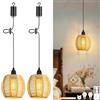 Lightsjoy 2 Pezzi Lampadario a Sospensione a Batteria, Lampadario in Rattan da Esterno con Telecomando e Lampadina Dimmerabile, Lampada a Sospensione IP65 per Terrazza Giardino