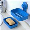 DARLEEYO Portasapone per bagno - Portasapone a ventosa con drenaggio per doccia, portasapone in plastica, vassoio salva-sapone, per casa, cucina, WC, senza trapano e colla, rimovibile, blu