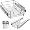 LARS360 Cassetto estraibile a rete da 400 mm, argento, scorrevole telescopico, set di 2 cestini portaoggetti per armadietti e credenze da cucina, base per dispensa, dimensioni: 370x440x140 mm