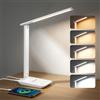 YAMYONE Lampada da Scrivania LED con Porte USB, Touch Control, Luce Anti-Affaticamento per gli Occhi, 5 Modalità di Colore, Lampada da Tavolo Pieghevole per Camera da Letto, Comodino (Bianco)