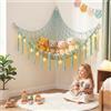AUAUY Amaca Porta Peluche, Boho Giocattoli Rete Portaoggetti con Ganci, Ampia Amaca Angolare con Luci a LED a Stringa e Nappe, Porta Peluche In Tessuto per Riporre Oggetti e Decorare-Blu