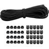 Dondeen Cordoncino elastico in gomma da 30 m, 3 mm, elastico rotondo, con 20 cerniere lampo, 20 pezzi, doppio foro primavera per zaino, lacci (nero, 3 mm x 30 m)
