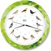 KOOKOO Singvögel Foglia, l'orologio degli uccelli canterini, orologio da parete rotondo con richiami naturali di uccelli, movimento al quarzo