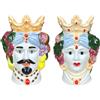 IlGruppone Coppia Vasi Testa di Moro Stile Siciliano Vaso Dipinto A Mano Vasetto Piante da Interno Re Regina Soprammobile Design Regalo Bomboniera Souvenir Caltagirone. - Colorati