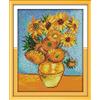 OWN4B Kit per punto croce prestampato, motivo stampato con girasole di Van Gogh, 11 ct, 23,9 x 32 cm, kit per ricamo fai da te