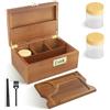 LIFEJXWEN Scatola in bambù con serratura a combinazione, set di contenitori in legno, 2 bicchieri + spazzole + tubi di immagazzinaggio, contenitore in legno per erbe e accessori (marrone)