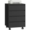 HOMCOM Cassettiera da scrivania con ruote, 4 cassetti scorrevoli in legno effetto legno nero