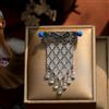Spilla Tassel Incastonato Zirconia Cubica Bianco Blu Opale Rodio Arte Deco Stile
