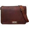 Borsa Laptop Vintage Da Uomo Satchel In Vera Pelle 14X18" Marrone