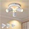 SANSHI Rotonda Faretti da Soffitto Orientabili Interno LED 3 Luce,Faretti da Parete con Inferiore 15W+3x5W,GU10 Lampadario Faretti,Moderna Plafoniera Faretti Bianco Caldo 3000K per Cameretta,Bianco
