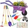JONRRYIN Carriola per Bambini, Set Giardinaggio Bambini con Guanti, Vanga e Rastrello, Carriola da Giardino per Esterni, Giochi Educativi Bambini (Violet)
