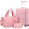 KONO Set da Viaggio 3 Pezzi con Valigia Bagaglio a Mano 55 cm in ABS+PC, Borsa da Viaggio 32 L e Borsa Organizer, Trolley Rigido con Ruote 360° e Lucchetto TSA (55 cm, Rosa)