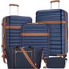 KONO Set Valigie 5 Pezzi 55/65/75 cm in ABS+PC, 3 Trolley Rigidi con Borsa da Viaggio 32 L e Borsa Organizer, Set Bagagli con Ruote 360° e Lucchetto TSA (Set 5 Pezzi, Blu Navy)