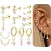 MILACOLATO 16Pcs Piercing Orecchio Acciaio Chirurgico Helix Piercing Orecchio Anallergici Donna Oro Argento Piccoli Cerchio Conch Cartilagine Trago Piercings Gioielli 20G-GP