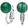 Bling Jewelry Gemma Malachite Verde Palla Rotonda Stud Clip Su Orecchini Per Le Donne Non Piercing .925 Sterling Silver