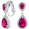 Bling Jewelry Red Teardrop CZ Halo Prom Drop Statement Lampadario Clip On Earrings Simulazione Di Rubino Cubic Zirconia Argento Placcato Ottone