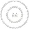 Pttozan Set di collane di perle da donna, 8 mm, collana di perle e orecchini, bracciale per donne e uomini, regalo per matrimonio, compleanno, San Valentino, Natale, Perla sintetica, Zirconia cubica