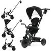 QPLAY Triciclo Evolutivo QPLAY Elite Platinum 6 in 1 con sedile girevole a 360°, per bambini da 10 a 36 mesi, Maniglione direzionale, Capottina XL, Poggiapiedi e cestino (Nero)