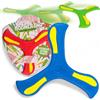 MIJOMA Boomerang in plastica flessibile - 25 cm di diametro, portata 8 - 12 m, 3 colori assortiti, giocattolo all'aperto per bambini e adulti, volo di ritorno preciso
