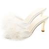 Holibanna Sandali estivi da donna con tacco a gattino, in finta pelliccia, senza lacci, con punta aperta, senza schienale, sexy, con tacco basso, ciabatte sfocate, bianco e beige., 38.5 EU