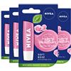 NIVEA Soft Rosé Lip Balm, 4 Pack (4 x 4.8g), Natural Oil Lip Moisturizer Enriched with Rose Extract, 24 Hour Moisture Care Lip Balm, Care Blending Formula of the lips