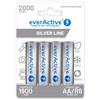 everActive Batteria AA 2000 mAh, 4 pezzi, NI-MH, Mignon R6, ricaricabile, precaricata, Silver Line 1,2 V, 1 blister, argento, EHRL6-2000