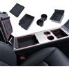 ASZSK 4 Pezzi Accessori per Tesla Model Y 2021-2024 Model 3 2021-2023, Organizer Consolle Centrale, Vano Portaoggetti per Bracciolo, Cassetto Nascosto e Porta Bevande [Non per modello 3 2024]