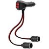 RIIEYOCA 12V 24V Splitter Accendisigari, 10A Accendisigari Auto 1 Maschio a 2 Cavo di Alimentazione Femmina con Doppi Interruttori Indipendenti Cavo di Alimentazione per Auto, Barche (0,3m / 1ft)