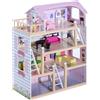 HOMCOM Casa delle Bambole in Legno a più Piani con Accessori, Rosa, 60x30x80cm|Aosom