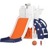 AIYAPLAY Set Scivolo per Bambini 5 in 1 con Canestro, Scaletta, Telescopio e Contenitori, Età 1-3 Anni, Blu scuro | Aosom Italy