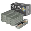 SmartStore Cestino portaoggetti con manici verde 10 x 1,3L (29,5x10x6,5 cm) | Contenitore in plastica riciclata | Scatola portaoggetti Essence Slim