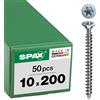SPAX 1201011002005 1201021002005-Viti per Legno, 10 x 200 mm, T-Star Plus, Testa Svasata con nervature, Filettatura Completa, Punta Cut, WIROX A3J, 50, Argento, 10,0 x 200 mm, Set di 10 Pezzi