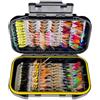Qitewwrme Kit Esche per Pesca a Mosca 24/38/102/114 pz, Mosche Secche, Umide, Ninfe, Falene, Streamer, Zanzare, Vermi + Scatola, adatte a Trota, Spigola, Salmone