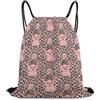 Generic Cute Pig Leopard Print Pink Borsa Sportiva Zaini Sportivi Regolabile Unisex per Spiaggia All'Aperto Vita Quotidiana Borsa Palestra 36X42Cm