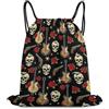 Generic Rock Cool Rose Skull Borsa Sportiva Sacca Sportiva Unisex Regolabile per Donna Yoga Campeggio Borsa Coulisse 36X42Cm