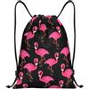 FHIZOAL Graziosi fenicotteri rosa con coulisse borse impermeabili per sport zaino leggero yoga allenamento nuoto viaggio, Nero , S, Casual