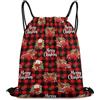 Generic Christmas Truck Red Black Buffalo Check Plaid Tasche Coulisse Gym Sack Unisex Pieghevole per All'Aperto Escursionismo Viaggi Borsa Palestra 36X42Cm