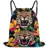 Generic Thicket Flowers Cheetah Leopard Print Borsa con Cordoncino Zainetto Sportiva Stringa Regolabile per Escursionismo Campeggio Viaggi Borsa Palestra 36X42Cm