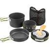Ginwrek Set da campeggio con pentole e padelle set da cucina portatile per 2-3 persone pentole e padelle leggere in alluminio con manici pieghevoli per escursioni picnic.