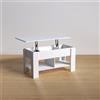 FurnitureR Rettangolare Coffee, with Lift-Up Top, 2 Tier Functional Dining Table, Adjustable Height, 2 Hidden Storage Compartment and Shelf, Living Room, Modern White Wood Tray, 96 x 50 x 40 cm