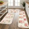 Generic Tappetini da cucina vintage floreali per pavimento, con rose di pesca, in stile shabby chic, morbidi, imbottiti a molla, comodi, lavabili, per lavelli da cucina, lavanderia e bagno, 3 pezzi