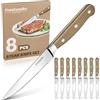 Freelander Set Coltelli da Bistecca 8 Pezzi con Manico in Legno | Coltelli Seghettati Affilati per Carne e Bistecche, Lama Resistente con Impugnatura Ergonomica in Legno