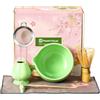 Maestri House 7 Pezzi Matcha Kit, Set per Matcha da Cerimonia Giapponese, Frusta Matcha in Bambù, Ciotola Matcha, Cucchiaio, Supporto per Frusta, Setaccio, Regalo per gli Smanti del Matcha, Verde