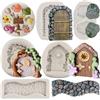 MYPRACS Set di 6 stampi in silicone a forma di gnomo fatato incantato per la porta di casa, fiori, foglie, funghi, fondente, pietre, percorso, caramelle, decorazione per torte, topper per cupcake
