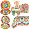 Ywediim Decorazioni per feste di compleanno con tintura a nodi, include piatti, tovaglie, tovaglie, bicchieri e cannucce, per feste hippie anni '60, serve 20 ospiti